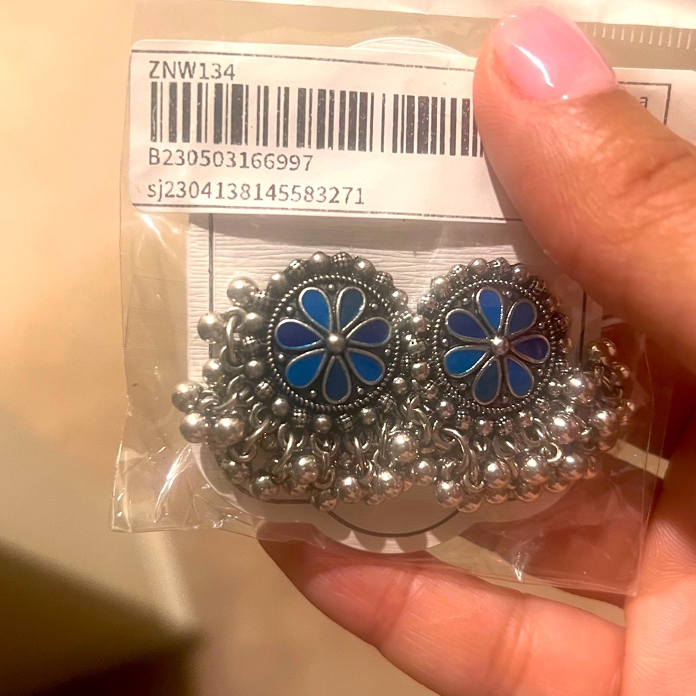 Silver and Blue Floral Earrings